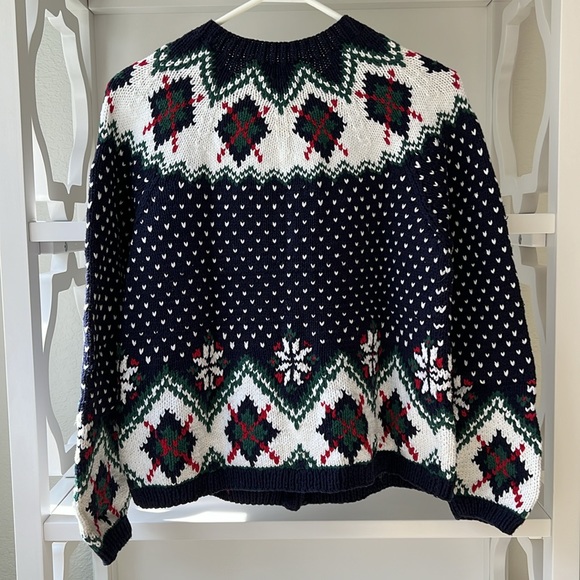 Vintage IZOD Hand Knit Fair Isle Silver Button 100% Cotton Cardigan Sweater - Picture 3 of 9